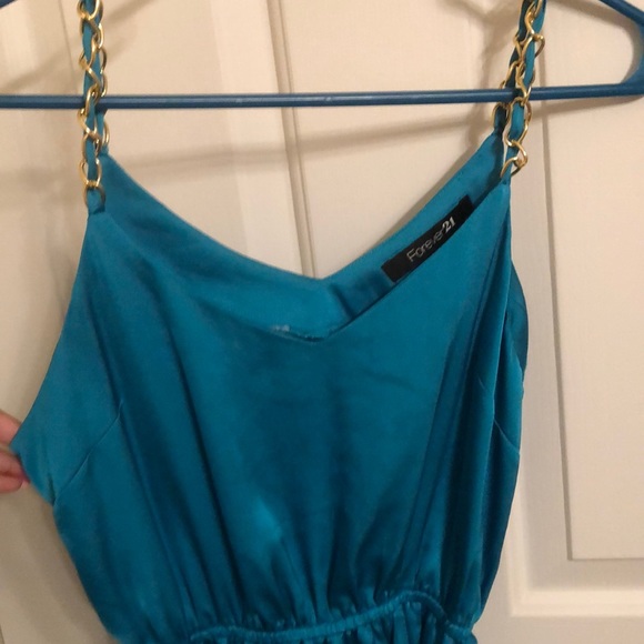 Teal Cocktail Dress with Gold Belt & Strap Detail - Picture 2 of 5